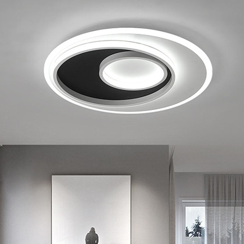 Sleek Metal Ring Flush Light: Black And White Led Ceiling Fixture Black-White /
