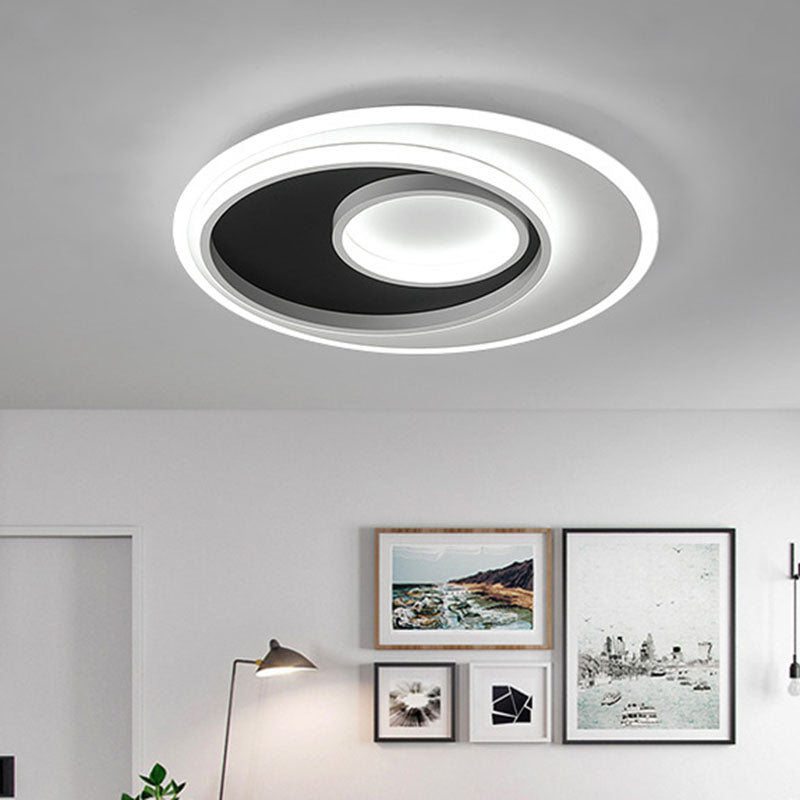 Sleek Metal Ring Flush Light: Black And White Led Ceiling Fixture