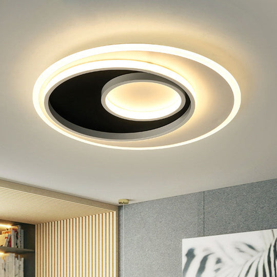 Sleek Metal Ring Flush Light: Black And White Led Ceiling Fixture Black-White / Warm