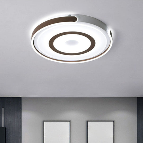 Contemporary Coffee Led Flush Mount Ceiling Light With Metal Halo Ring / White Small