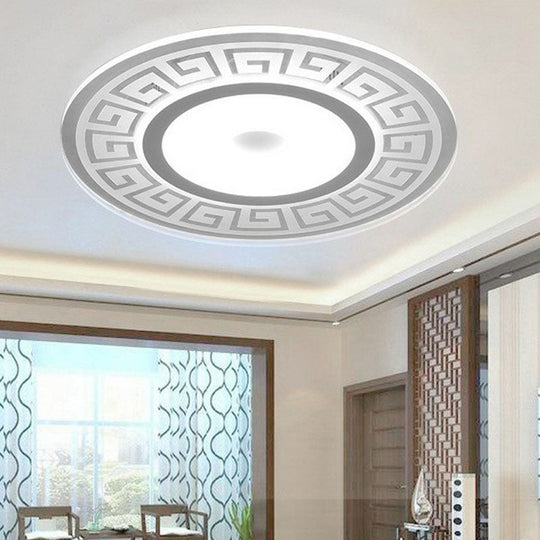 Rounded Acrylic Led Flush Light With Greek Key Decor - Artistic Ceiling Mount For Bedroom White / 8