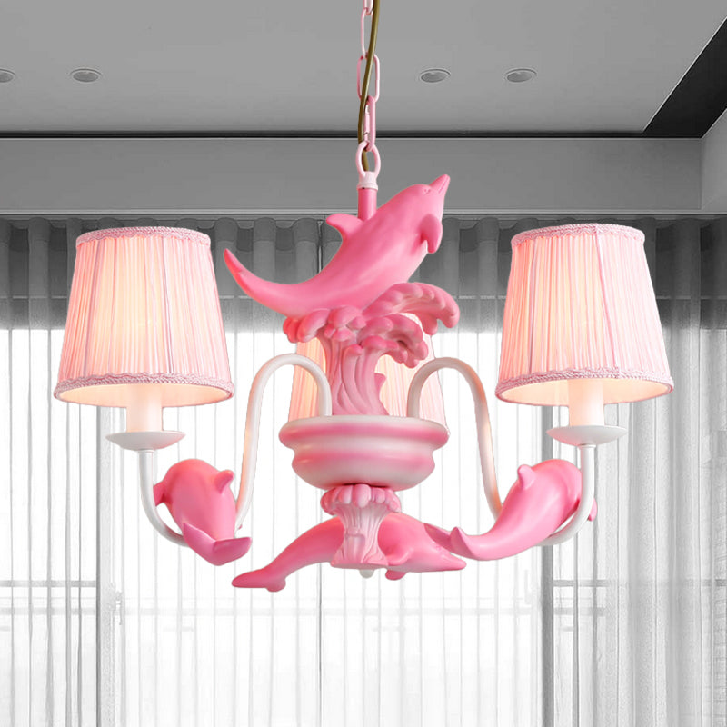 Modern Dolphin Chandelier With Fabric Shade For Dining Room Lighting 3 / Pink