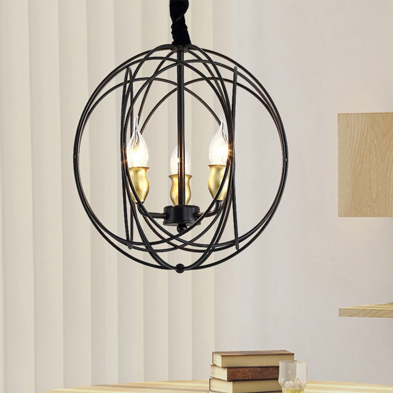 Industrial Metal Candle Light Fixture, Black Pendant Lighting with Orb Cage - 14"/19" Wide, 3/6-Light Option for Dining Room