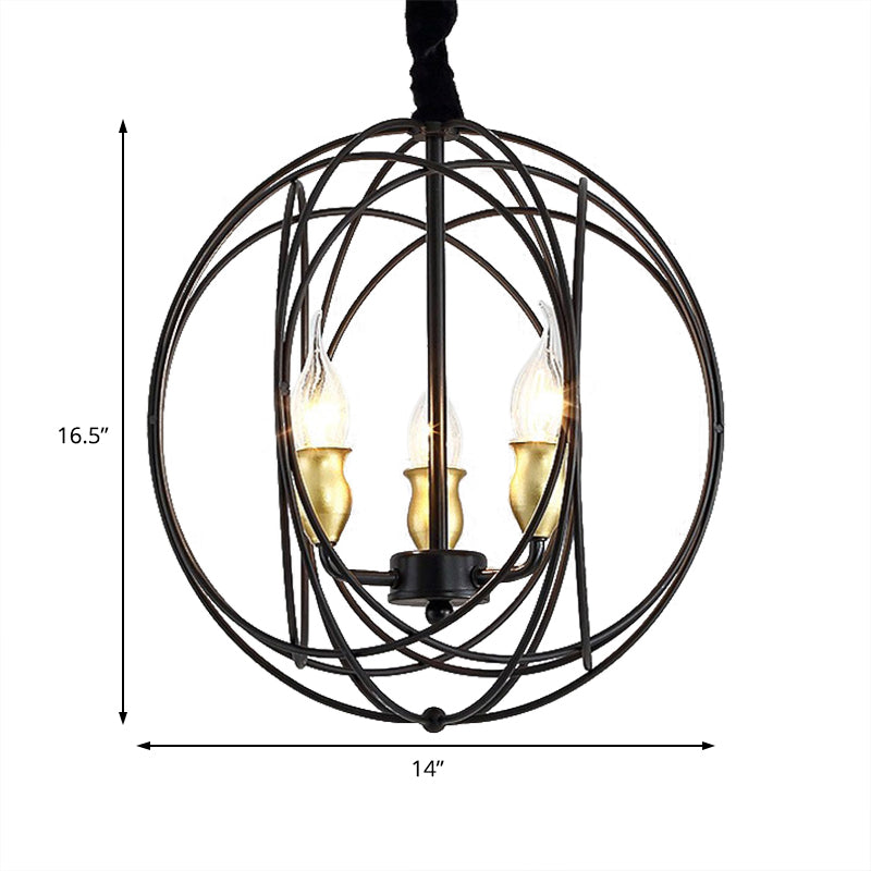 Industrial Metal Candle Pendant Lighting With Orb Cage - 14/19 Wide Black 3/6-Light Fixture For