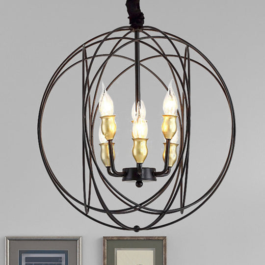 Industrial Metal Candle Light Fixture, Black Pendant Lighting with Orb Cage - 14"/19" Wide, 3/6-Light Option for Dining Room