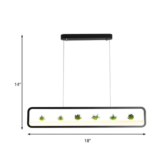 Modern Led Metal Rectangular Chandelier 27.5 Wide Ceiling Hung Light In White/Black With Artificial