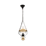 Iron And Glass Lantern Ceiling Pendant In Brass For Industrial Single Light Bedroom