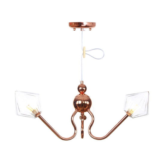 Industrial Metal and Glass Diamond Chandelier - 3-Light Kitchen Pendant in Amber/Clear Shade