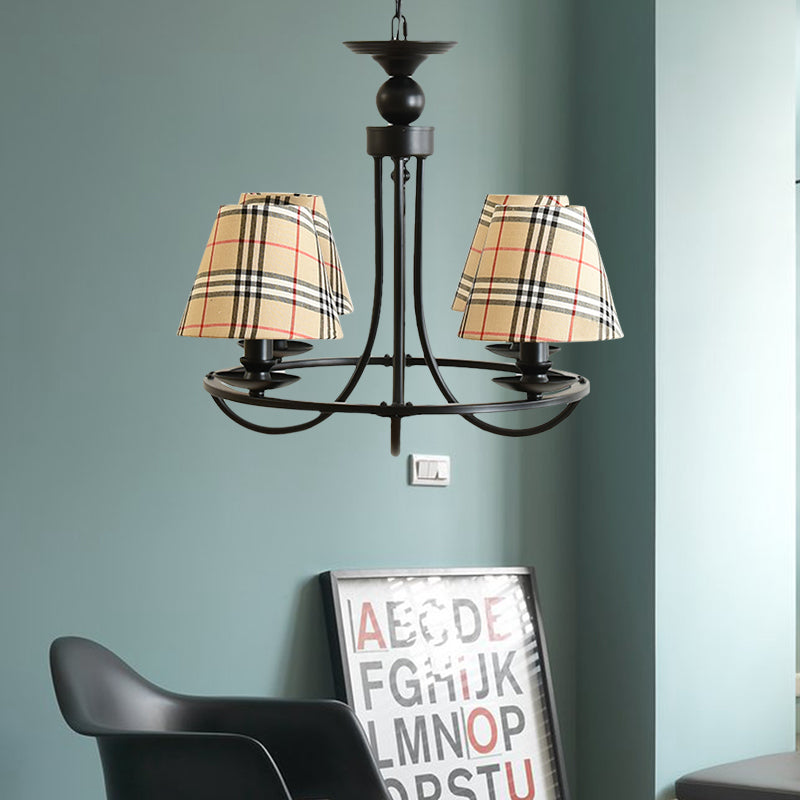 Modern 4-Light Black Fabric Tapered Shade Chandelier For Kids Bedroom Ceiling Pendant Beige /