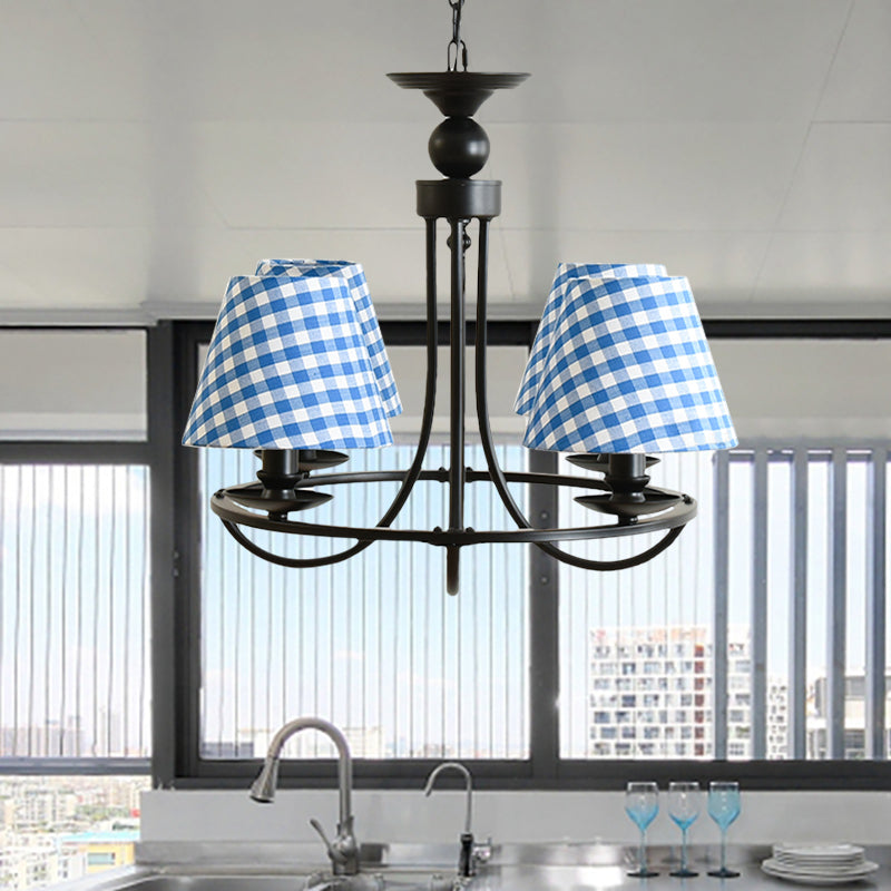 Modern 4-Light Black Fabric Tapered Shade Chandelier For Kids Bedroom Ceiling Pendant