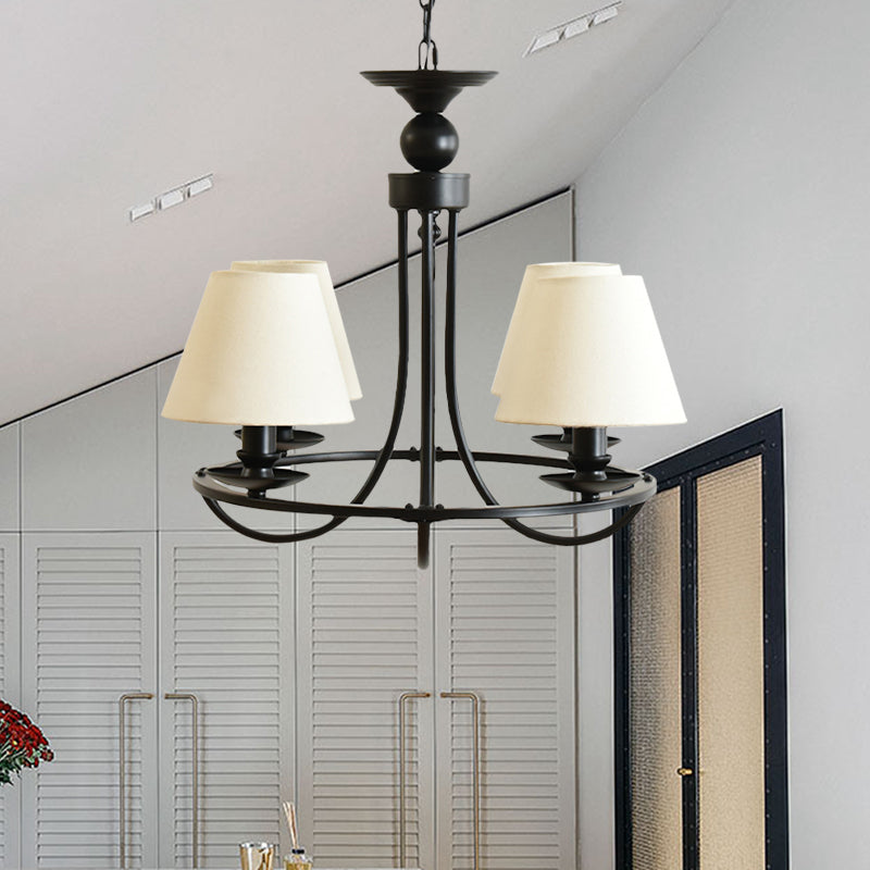 Modern 4-Light Black Fabric Tapered Shade Chandelier For Kids Bedroom Ceiling Pendant White / Solid