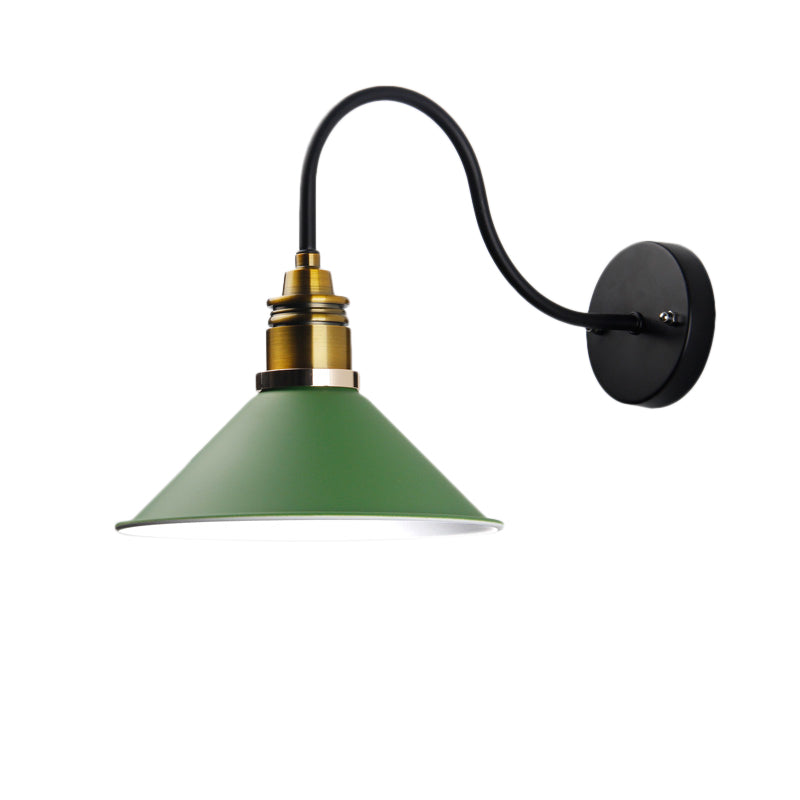 Industrial Metal Cone Pendant Light - Bronze/Black/White Hanging Lamp With Curved Arm