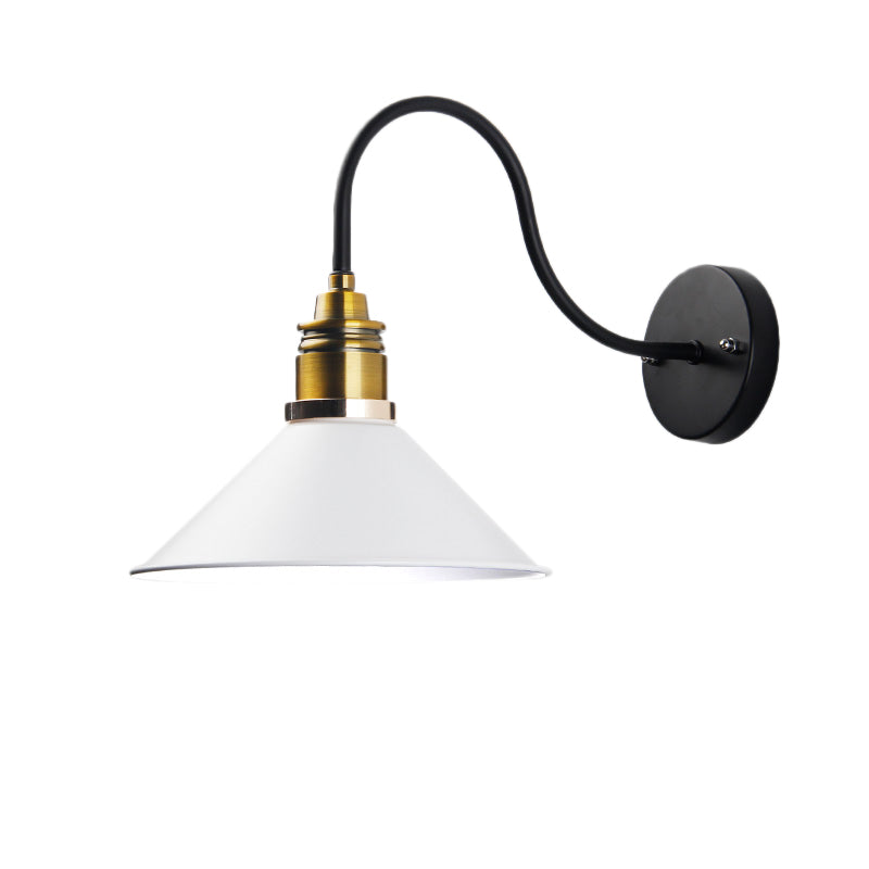 Industrial Metal Cone Pendant Light - Bronze/Black/White Hanging Lamp With Curved Arm