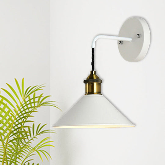 Metal Sconce Lighting - Cone Shade Industrial Wall Mounted Lamp In Black/Grey/White White