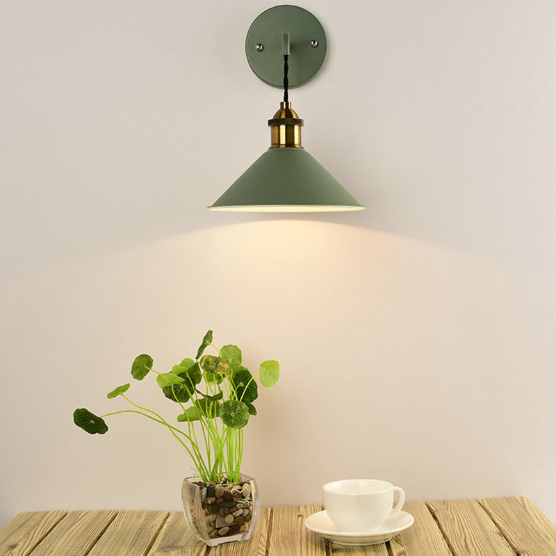 Metal Sconce Lighting - Cone Shade Industrial Wall Mounted Lamp In Black/Grey/White Green