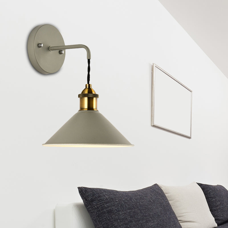Metal Sconce Lighting - Cone Shade Industrial Wall Mounted Lamp In Black/Grey/White Grey