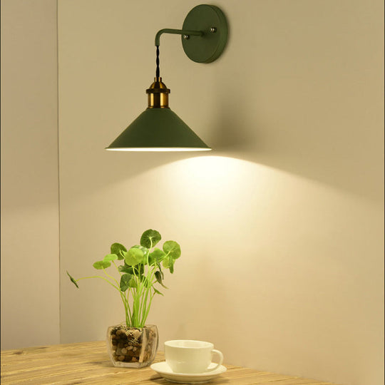 Metal Sconce Lighting - Cone Shade Industrial Wall Mounted Lamp In Black/Grey/White