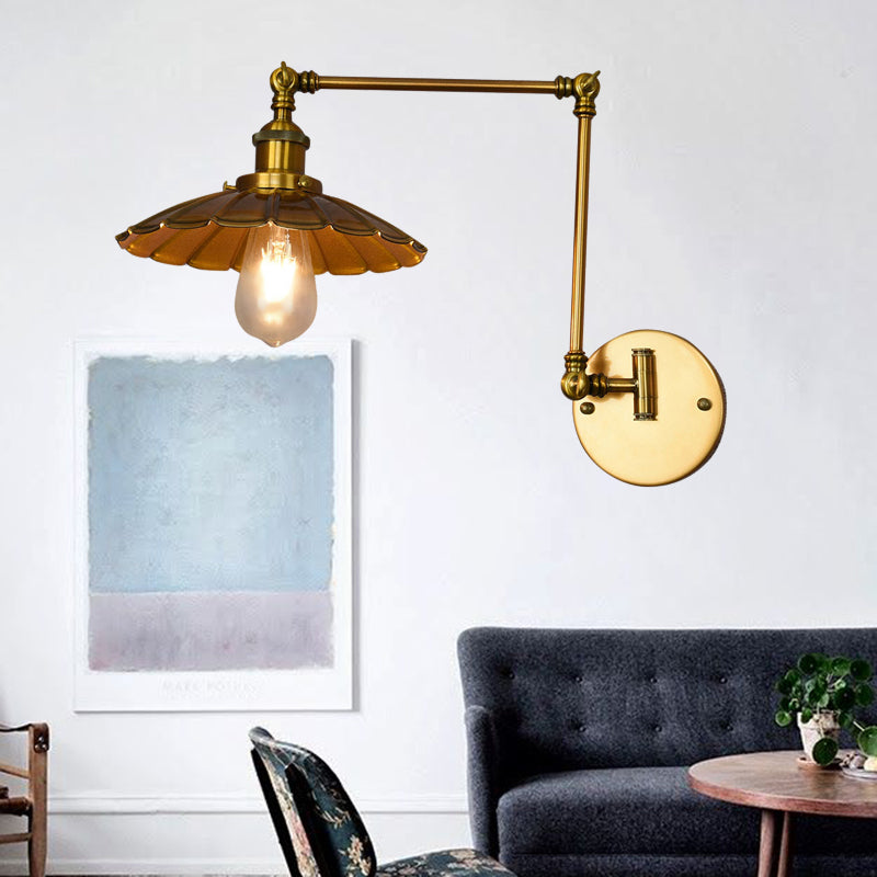 Vintage Brass Cone Pendant Ceiling Light For Living Room - 1-Light Metal Hanging Fixture