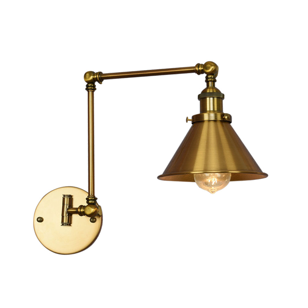 Industrial Brass Conical Wall Lamp - Elegant Metal Sconce Light For Living Room