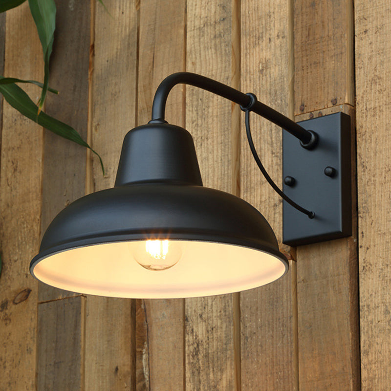Industrial-Style Outdoor Wall Lamp: 1-Light Dome Sconce Fixture In Black/Matte Black Metal Matte