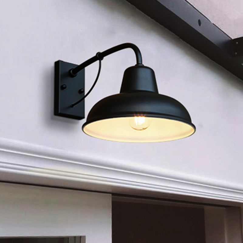 Industrial-Style Outdoor Wall Lamp: 1-Light Dome Sconce Fixture In Black/Matte Black Metal