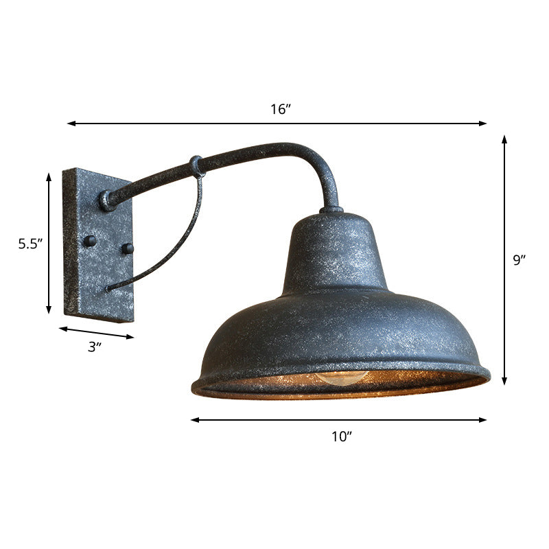 Industrial-Style Outdoor Wall Lamp: 1-Light Dome Sconce Fixture In Black/Matte Black Metal