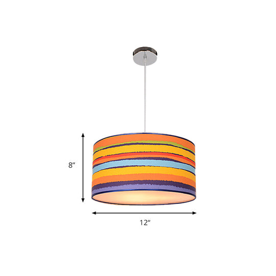 Modern Fabric Drum Hanging Light For Kids Bedroom - Child-Friendly Suspension