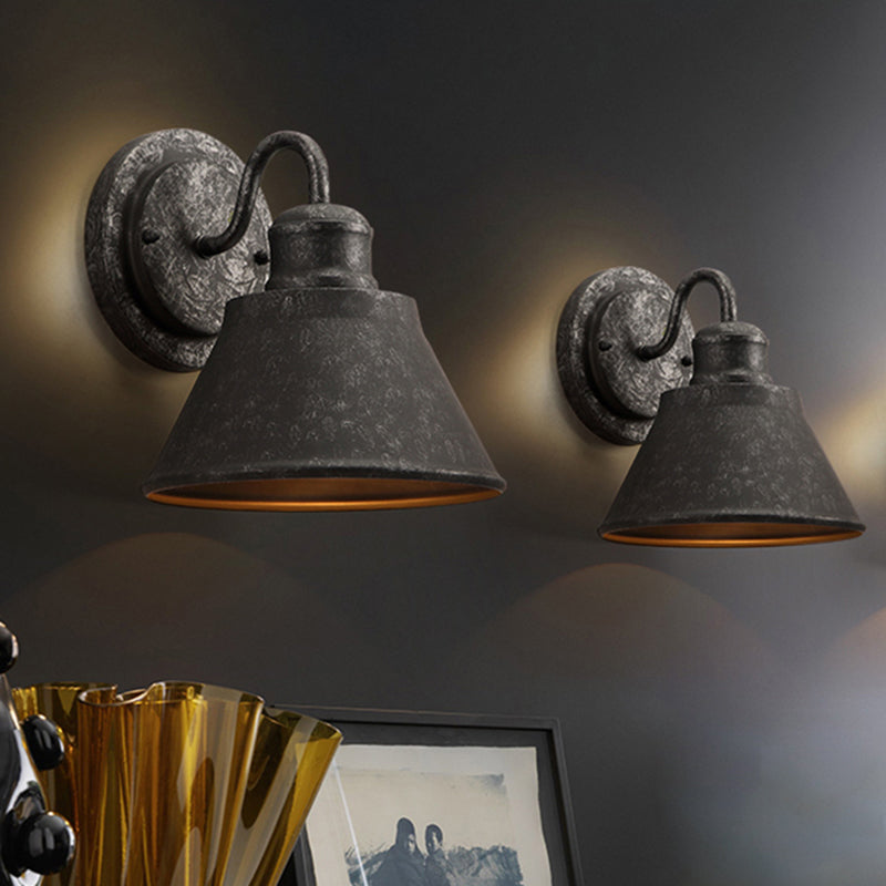 Antique Silver Metal Sconce Light Cone: 1-Light Industrial Bedroom Wall Mounted Lighting Aged