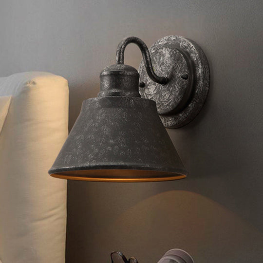 Antique Silver Metal Sconce Light Cone: 1-Light Industrial Bedroom Wall Mounted Lighting
