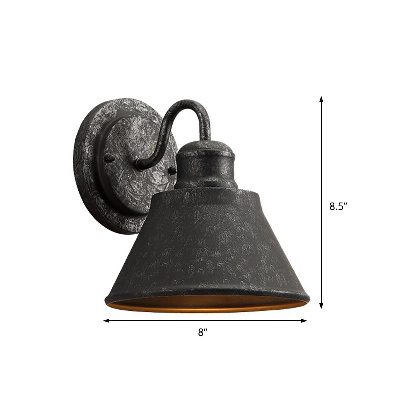 Antique Silver Metal Sconce Light Cone: 1-Light Industrial Bedroom Wall Mounted Lighting