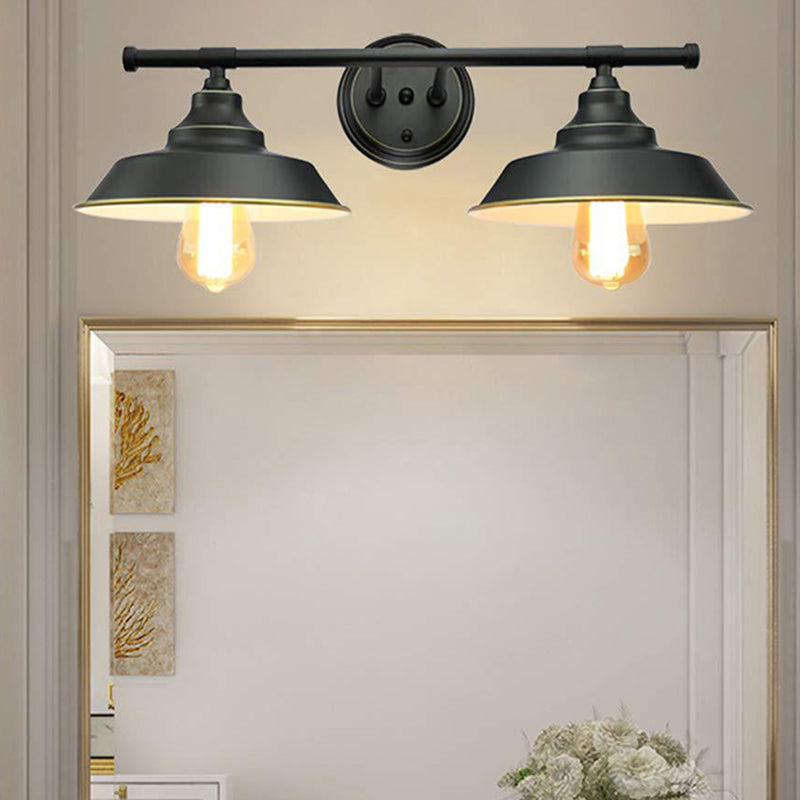 Industrial Black Wall Lamp With Round Backplate - 2 Lights Sconce For Living Room Or Barn