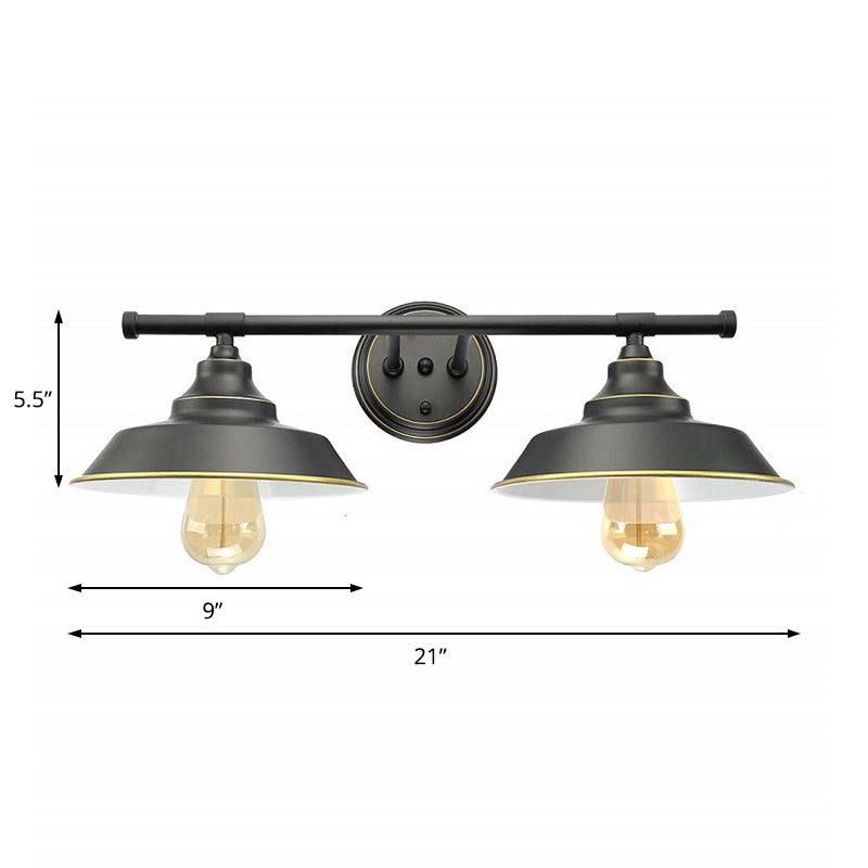 Industrial Black Wall Lamp With Round Backplate - 2 Lights Sconce For Living Room Or Barn