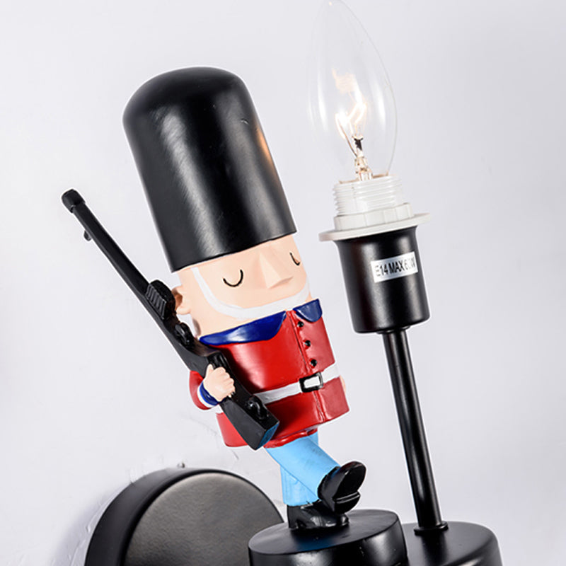 Kids Study Room Soldier Wall Lamp: Resin Single Light Sconce With Candle