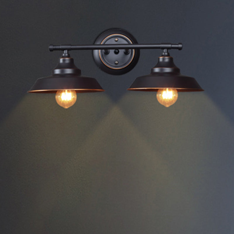 Industrial Matte Black Metal Sconce Light Fixture - 2-Light Barn Shade Wall Lamp For Living Room