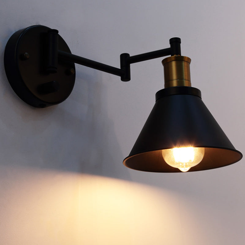 Industrial Matte Black Wall Sconce Lamp - Cone Bulb Metal Indoor Use