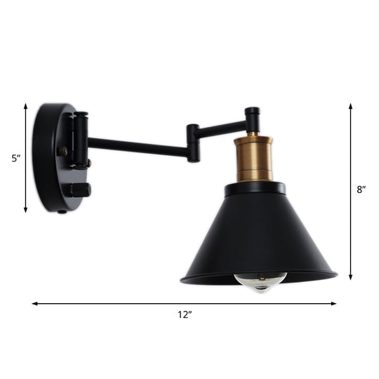 Industrial Matte Black Wall Sconce Lamp - Cone Bulb Metal Indoor Use