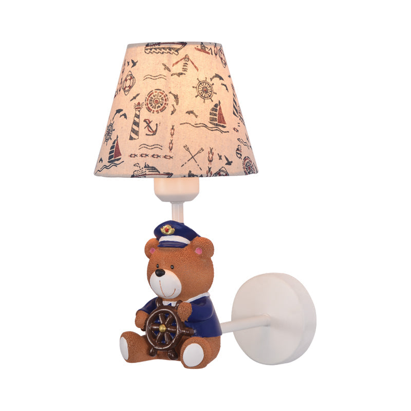 Adorable Bear Wall Light For Kids Bedrooms: Tapered Shade One Resin Sconce In Beige