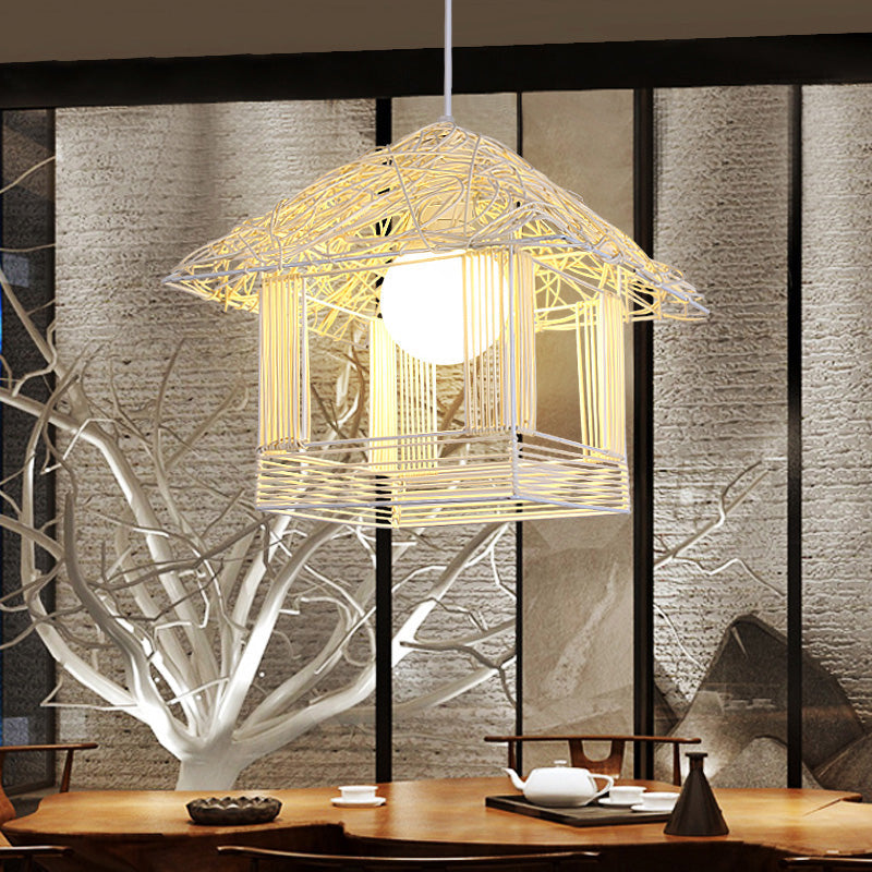 Suspended White Metal Pendant Light: Creative 1-Head Design For Restaurants Wood