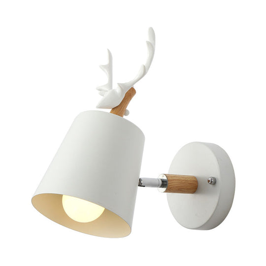 Contemporary Rotatable Antler Wall Sconce - White Metal 1-Light Lamp For Hallways