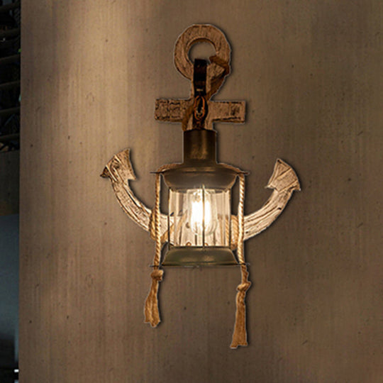 Rustic Style Clear Glass Kerosene Sconce: 1 Light Indoor Wall Mounted Lamp In Bronze