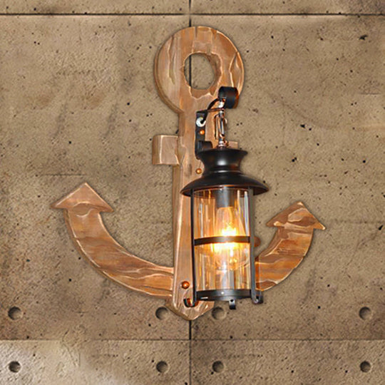 Single Bulb Clear Glass Industrial Cylinder Sconce In Black With Cage: Wall-Mounted Light