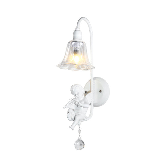 Contemporary White Wall Lamp With Bell Shade & Angel Design For Kids Room