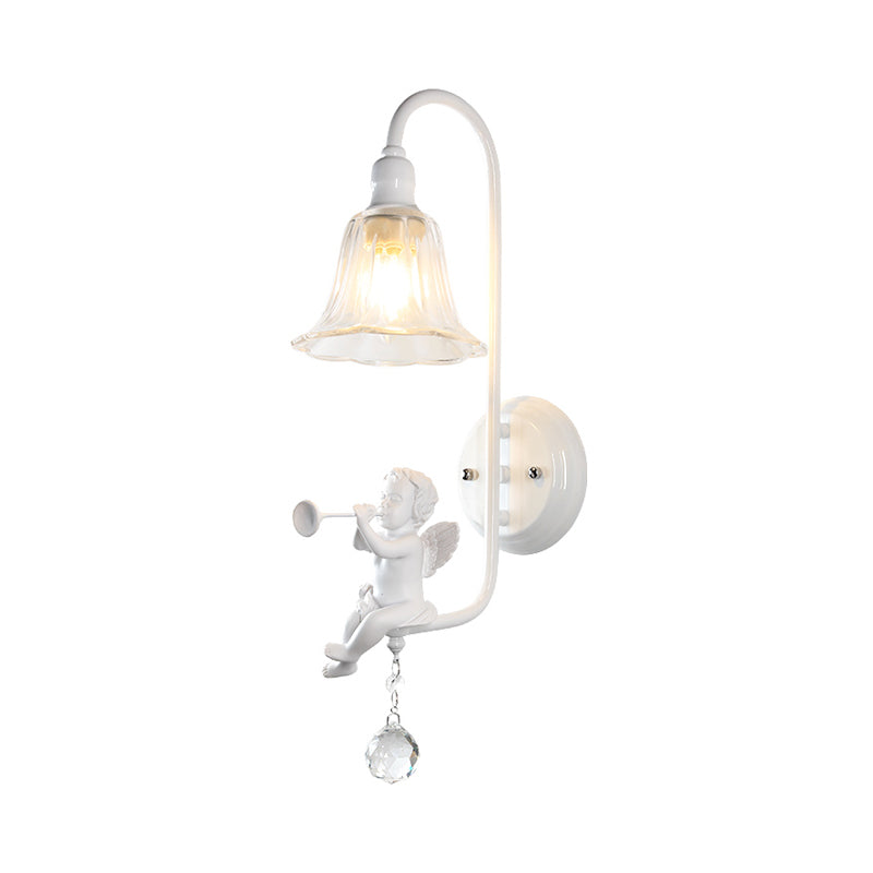 Contemporary White Wall Lamp With Bell Shade & Angel Design For Kids Room
