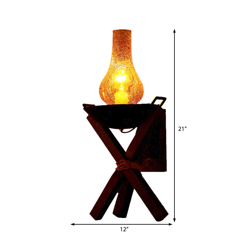 Rustic Amber Crackle Glass Black Sconce Light With Wall Mount - 1-Light