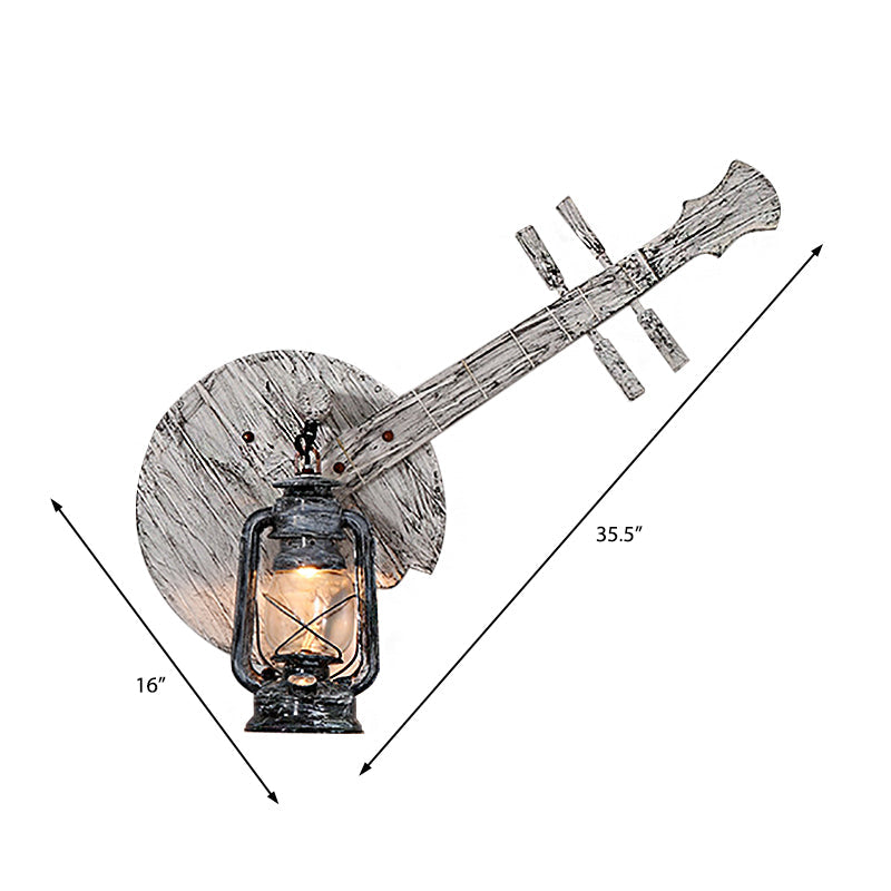 Coastal Grey Lantern Indoor Sconce With Clear Glass Wooden Backplate And 1 Light Fixture