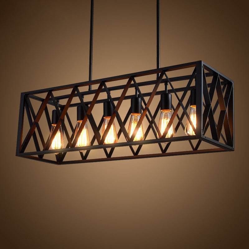 Industrial Black Iron Pendant Light With Rectangle Frame - Perfect For Restaurants And Hanging Over