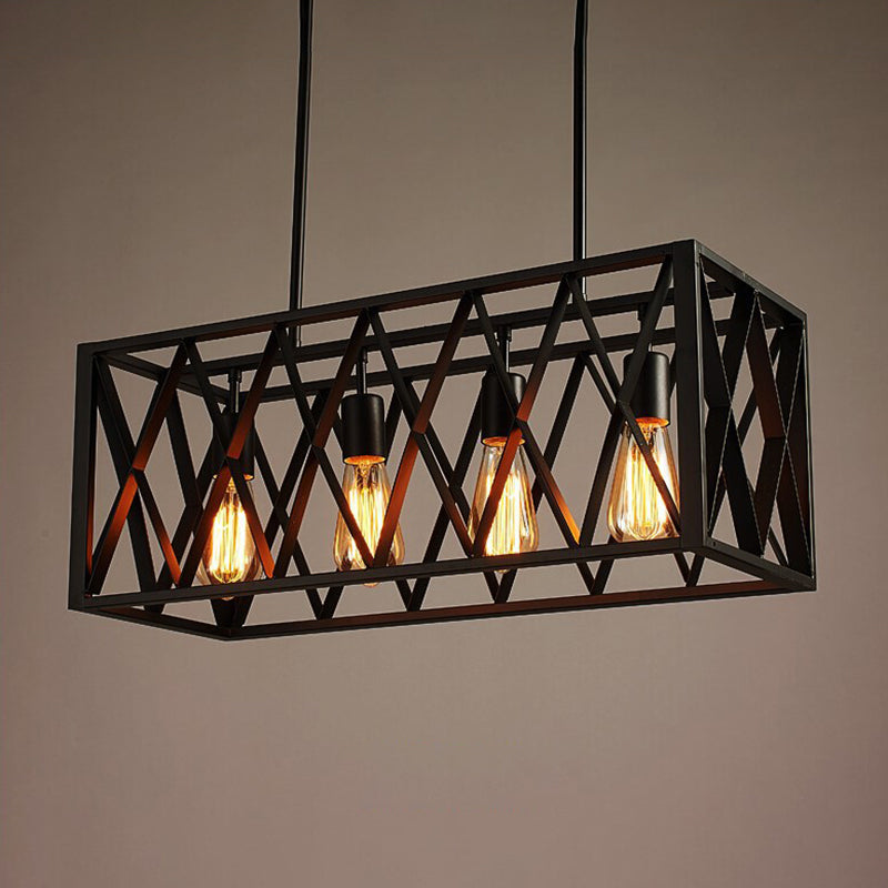 Industrial Black Iron Pendant Light With Rectangle Frame - Perfect For Restaurants And Hanging Over