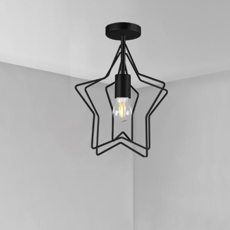 Sleek Geometric Metal Semi-Flush Ceiling Light Fixture Black / Star
