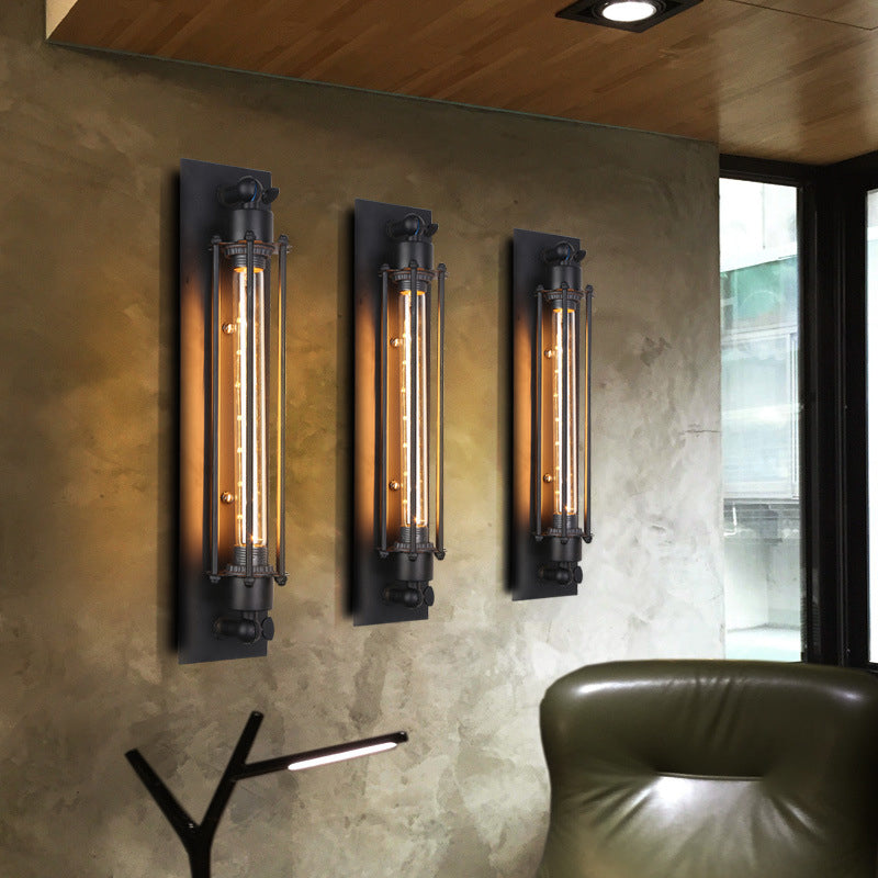 Industrial Tube Iron Wall Light With 1 Bulb In Black For Corridors