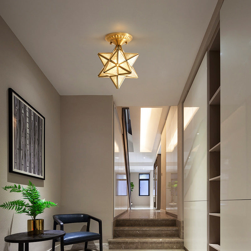Gold Star Ripple Glass Semi Flush Light - Traditional 1-Light For Dining Room Ceiling / Flushmount